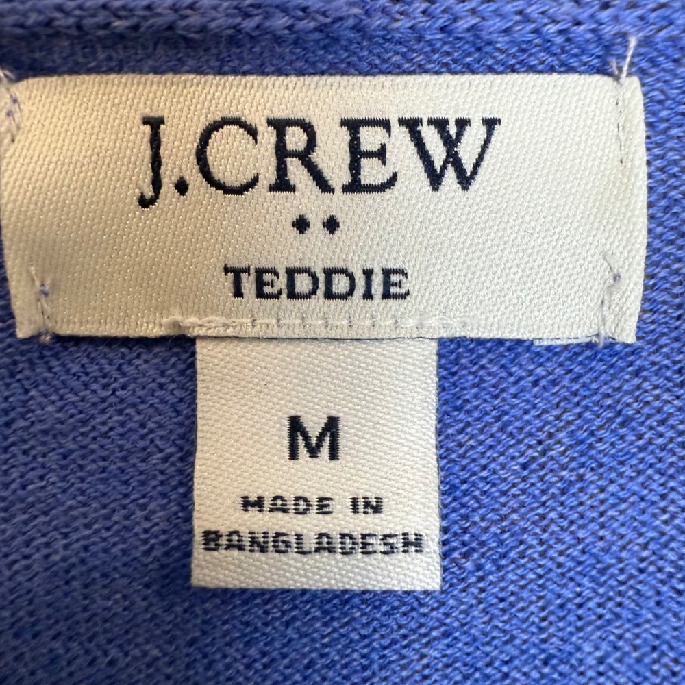 J.Crew Teddie Crewneck Sweater Womens Medium Blue Cotton Long Sleeve Casual - Picture 3 of 5